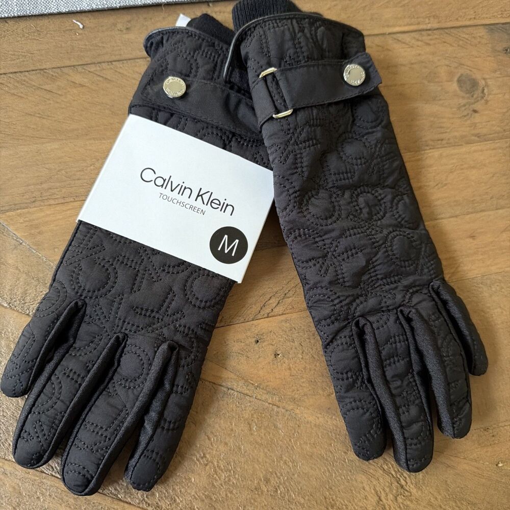 NWT Calvin Klein Women's Quilted Gloves Black Touch Technology Size Medium